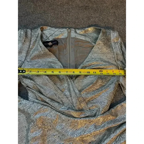 $1925 Talbot Runhof Rosin Gown Metallic Gray Wrap Front Back Zipper Dres… - Picture 12 of 13